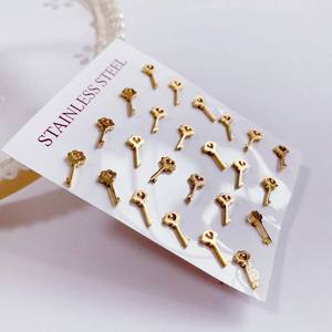 2024 винтажные позолоченные серьги-гвоздики из нержавеющей стали, 12 пар/набор - Product Image 4