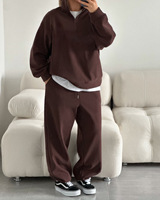 Ensemble deux pièces tendance : Sweat-shirt oversize à manches longues semi-boutonné et pantalon de survêtement à cordon de serrage