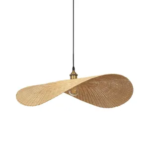 Restaurant Wave Natural Woven Hanging Modern Bamboo Pendant Light