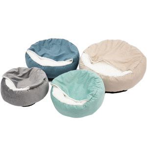 Coussin de lit rond en peluche antidérapant pour animaux de compagnie, avec housse à capuche, chaud, imperméable, luxueux, lavable, pour chiens et chats, toutes saisons - Product Image 1