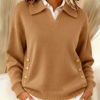 Grosir 2026 Kedatangan Baru Wanita Musim Gugur Anti-Kerut V-neck Kancing Pullover Rajut Sweater Lengan Panjang Longgar Kasual ODM Kustom