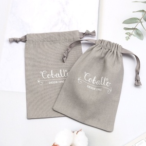 Pochette en coton et lin gris avec logo personnalisé imprimé, réutilisable, douce, pour bougies, savons, cosmétiques, emballage cadeau, sac en mousseline avec cordon de serrage - Product Image 4