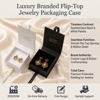 Boîte à bijoux noire de luxe à couvercle rabattable avec ruban imprimé personnalisé pour collier, pendentif, emballage cadeau en carton