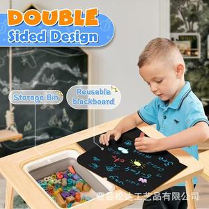 Ensemble table et chaise en bois pour enfants, usage domestique et maternelle, table d'apprentissage et d'éveil pour bébé, bois massif multi-usage - Product Image 3