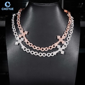 Solid 925 Sterling Silver Gold Plated Moissanite <b>Infinity</b> Mixed Cross Design Cuban Link Chain Necklace Men's Iced Out Jewelry - Product Image 1