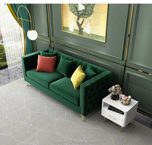 Canapé Chesterfield 2 places en <span class=keywords><strong>velours</strong></span> <span class=keywords><strong>bleu</strong></span> marine avec cadre en bois et pieds dorés - Product Image 5