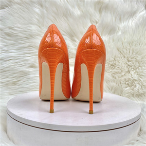 Women Orange Snake Pattern <b>Pointed</b> <b>Toe</b> Sexy 8/10/12Cm Customized Designer Shoes Plus Size 34-45 High Heels - Product Image 5