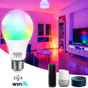 Alexa Google Home Voice Control 110-240V Smart Bulb RGB Wifi Smart Bulb Remote Control 9w A60 E27 E26 B22 Led Bulb