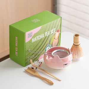 Exclusive Cute Cat Ear Ceramic Matcha Bowl Set Pink Five-Piece Japanese Style Whisk <b>Stand</b> <b>Tea</b> Tools Dehua <b>Tea</b> Ceremony - Product Image 2