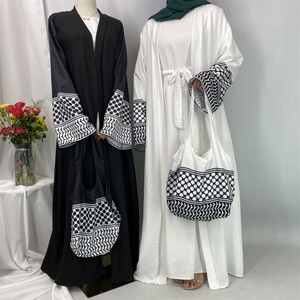 Hot Seller Palestine-Inspired Printed Soft Linen Keffiyeh Open <b>Abaya</b> Wholesale With Crossbody Bag for <b>Women</b> Muslim 2025 Eid 1452 - Product Image 5