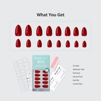 BTArtbox Faux Ongles à Presser en Gel Couleur Unie Rouge, Courts Amande, Gel Souple, Vente en Gros
