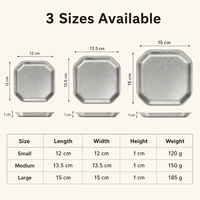Plat de service carré octogonal martelé en acier inoxydable style coréen, finition or/argent, compatible lave-vaisselle, pour la restauration (vente en gros)