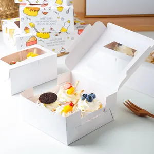 Panadería Cupcake Muffin Cake Egg Tart Postre Box Custom Transparent Mini Cake Packaging Box con ventana para postre