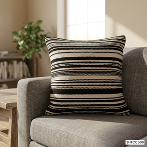 Black White Cotton Woven Stripe Zippered Luxury Square Throw <b>Pillow</b> Cover Handmade Washable Bohemian Style Eco-Friendly Home - Product Image 4