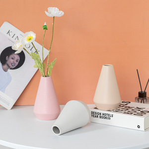 Matte <strong>Cone</strong>-shaped Abstract Desktop Ceramic Vase Decoration European Retro <strong>Small</strong> Caliber Matte White <strong>Orange</strong> Red Yellow - Product Image 3