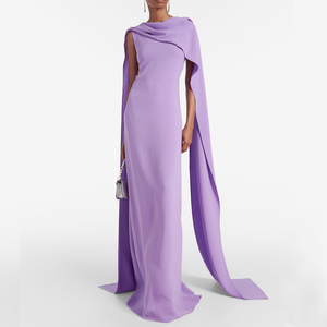 Vente en gros robe longue de couleur unie à manches cape décontractée robe longue de soirée pour femme - Product Image 1