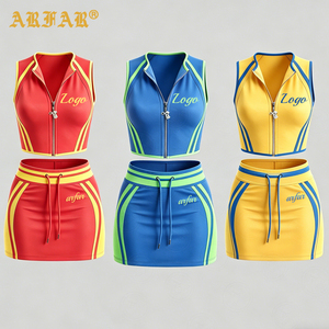 <strong>Women's</strong> Casual Mini Skirts Sets Custom Logo Color Block <strong>Sleeveless</strong> Zipper <strong>Jacket</strong> and Skirt Streetwear Sets <strong>Women</strong> 2 Piece Outfits - Product Image 1