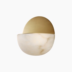 Circular brass <b>LED</b> wall lamp with white plaster finish and warm white <b>light</b>—suitable for indoor living <b>rooms</b> bedrooms and home - Product Image 6