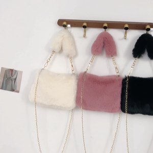 Fall Winter Fluffy Luxury Designer Mini Handbag Woman Leather Plush Faux Fur Shoulder Bag Crossbody Lambswool Lock <b>Purse</b> - Product Image 6