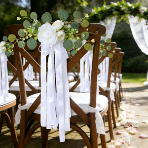 Fleurs artificielles de mariage blanches, décoration de chaise d'allée, décoration de chaise d'église, banc, banc d'église, nœuds, décoration de mariage, cérémonie, décoration de fête, décoration de la maison - Product Image 3