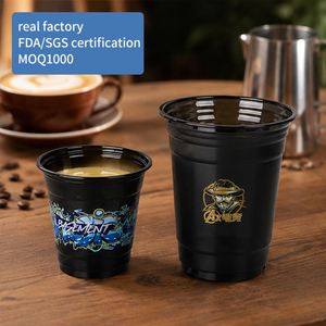 Gobelets en plastique transparent jetables de qualité alimentaire recyclables de 14 oz en PET, diamètre 92 mm, impression numérique de logo personnalisé, emballage pour boissons froides - Product Image 1