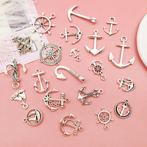 Pendentif <span class=keywords><strong>de</strong></span> bracelet <span class=keywords><strong>bateau</strong></span> ancre et gouvernail rétro, bijoux thème océan, accessoire charmant, accessoires DIY - Product Image 1