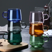 Tasses à café en verre ambré de 350 ml, empilables, avec poignée, tasses à thé colorées pour expresso, cappuccino, latte, thé, lait