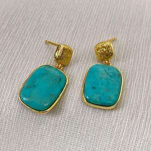 Boucles d'oreilles clous rectangulaires élégantes turquoise pour femme 2025 – Style classique – Cadeau du Nouvel An - Product Image 1