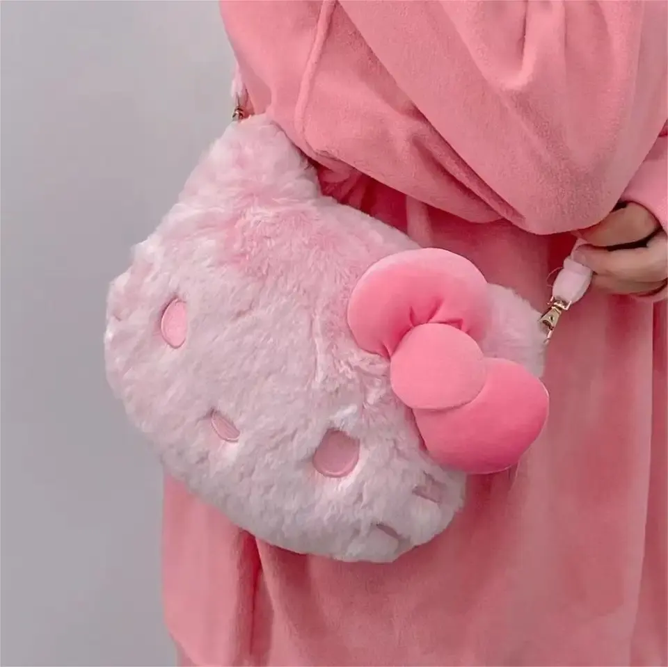 Cute Pink Plush Bag Toy Kitty Plush Backpack Cats Doll Hello KT Stuffed Shoulder Bag Handbag