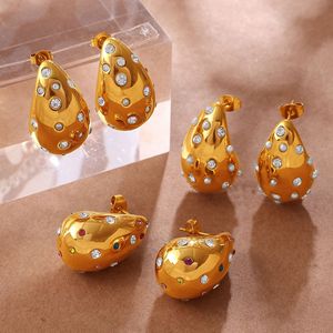 European American Style Retro Gold Plated Teardrop <b>Earrings</b> With Rhinestones Party Fashion Drop <b>Earrings</b> Stainless Steel <b>Post</b> - Product Image 1