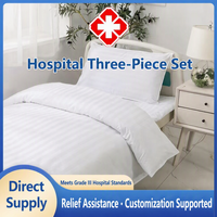 Parure de lit d'hôpital rayée blanche en coton et polyester, tissage satiné, housse de couette et taie d'oreiller 600TC, antistatique pour clinique et salle d'hôpital