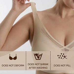 Reggiseno minimizzatore senza cuciture e senza ferretto, taglie forti, scollo a V profondo, <span class=keywords><strong>bralette</strong></span> confortevole <span class=keywords><strong>con</strong></span> supporto in gel, anti-cedimento, per seni grandi, coppa sottile modellata - Product Image 4