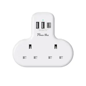 Double Plug Adaptor mit 3 USB, UK 2 Way Plugs Extension Multi Sockets Wall Charger Adapter mit USB ports