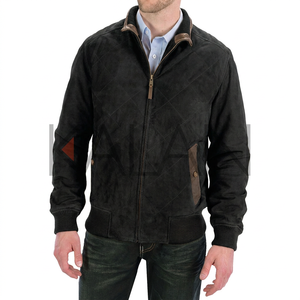Chaqueta de Cuero de Vacuno de Alta Calidad KLJM10, con Cuello Alto de Lona, Costuras de Diamante, Transpirable y Resistente al Viento para Hombre, Primavera - Product Image 4