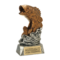 Trophée de pêche Weivista en résine argentée antique sur base dorée 23 cm