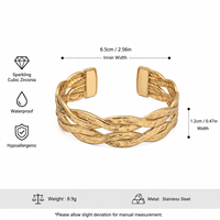 Bracelet ouvert élégant en acier inoxydable plaqué or 18 carats, style cour, texture martelée en relief, tendance