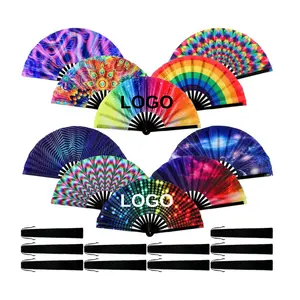 Most popular Rave Large Hand Fan Rave Fan with Bamboo UV Printing for Halloween Party