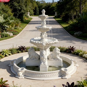 Fontaine à 3 niveaux <span class=keywords><strong>en</strong></span> marbre blanc sculpté à la main YOUFINE avec lions assis pour la décoration de manoir, de propriété et de jardin - Product Image 2