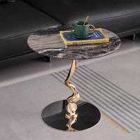 Table basse de salon moderne et luxueuse en marbre, table basse circulaire, table basse haut de gamme, base en acier inoxydable