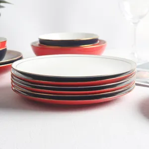 Керамические тарелки с золотым ободком, набор посуды, посуда, кухонные столовые наборы, немецкие столовые сервизы для фарфора розентала