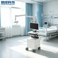 Chariot médical mobile réglable pour l'enseignement, chariot d'hôpital antimicrobien avec colonne en aluminium et passage de câbles dissimulé