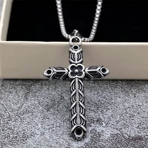 Stainless Steel <b>Cross</b> Pendant Unisex Geometric Asymmetry Design Necklace For Men And Women - Product Image 3