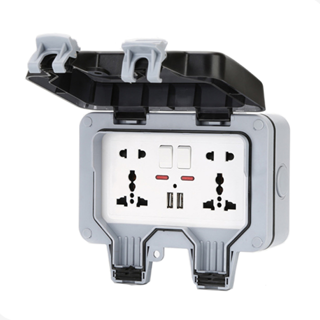 International Universal IP66 USB Wall Outdoor Waterproof Switch Socket/UK EU DE Korea Rain Proof Charging Outlet Waterproof Box
