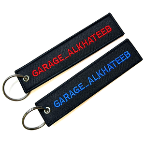 사용자 정의 로고 자동차 비행 양면 자수 패브릭 키 체인/키 태그/열쇠 고리 전에 고품질 제거 - Product Image 1