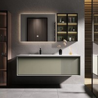Meuble-lavabo mural de salle de bain de style américain, écologique, avec miroir intelligent, vasque en céramique, en bois d'hévéa, personnalisable