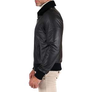 Chaqueta de Cuero Clásica Personalizada para Hombre, Estilo Bomber con Cuello de Piel, Estilo Motero, Resistente al Viento, para Otoño - Product Image 4