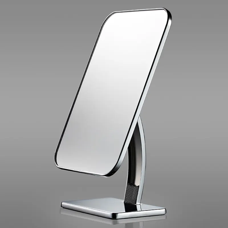 Miroir de maquillage réglable en angle d'excellente qualité avec logo personnalisé en gros, miroir de bureau carré en métal lourd de 12 pouces de long