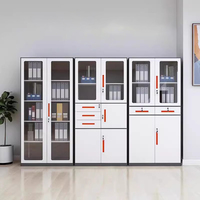 Armoire de rangement en métal pour bureau-Classeur robuste avec 2 tiroirs du milieu et porte en verre pour mobilier de bureau