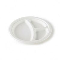 Plateau jetable en pulpe de canne à sucre à 3 compartiments, assiette en bagasse naturelle compostable avec logo pour restaurant