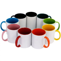 Mug en céramique coloré à intérieur et poignée colorés, rose, bleu, rouge, coloré, vierge, enduit, pour transfert thermique, avec logo personnalisé par sublimation